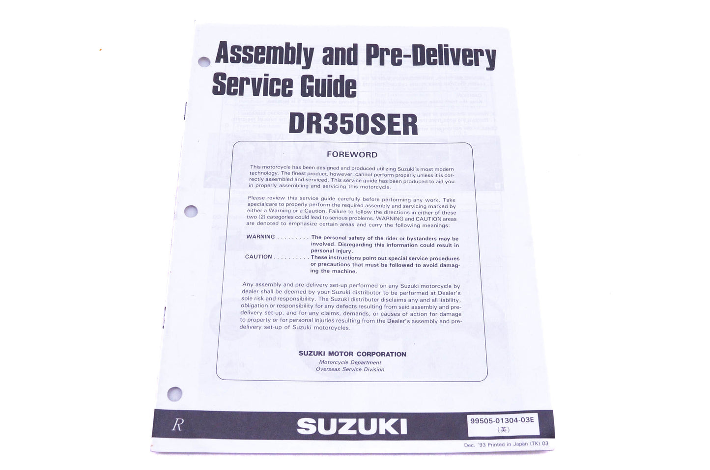 OEM Suzuki 99505-01304-03E DR350SER R Assembly Service Guide