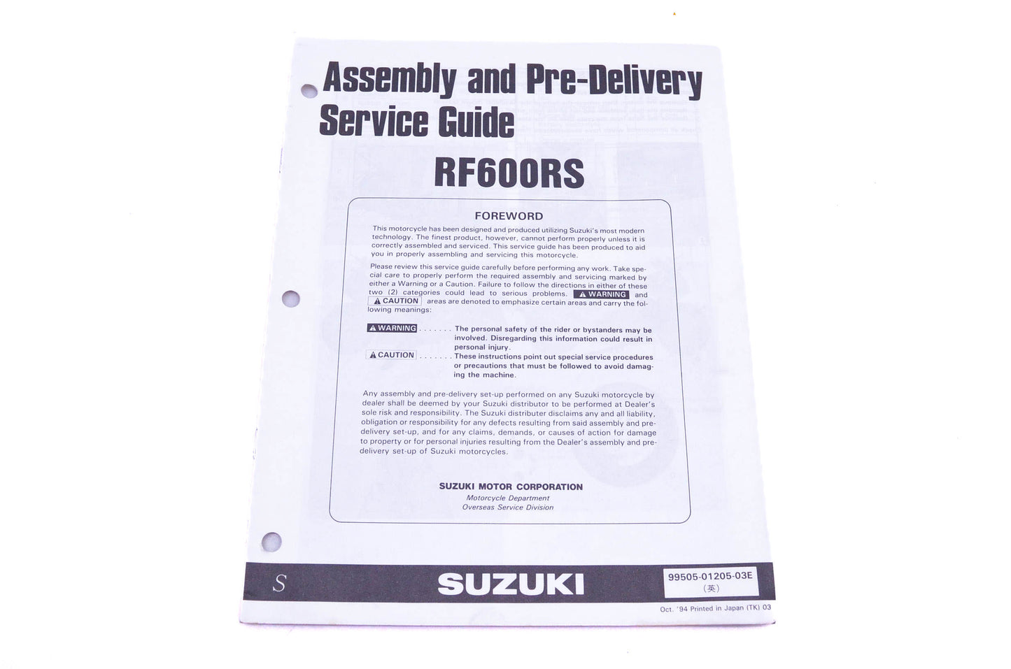 OEM Suzuki 99505-01205-03E RF600RS S Assembly Service Guide