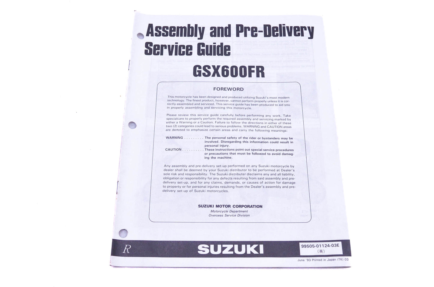 OEM Suzuki 99505-01124-03E GSX600FR R Assembly Service Guide