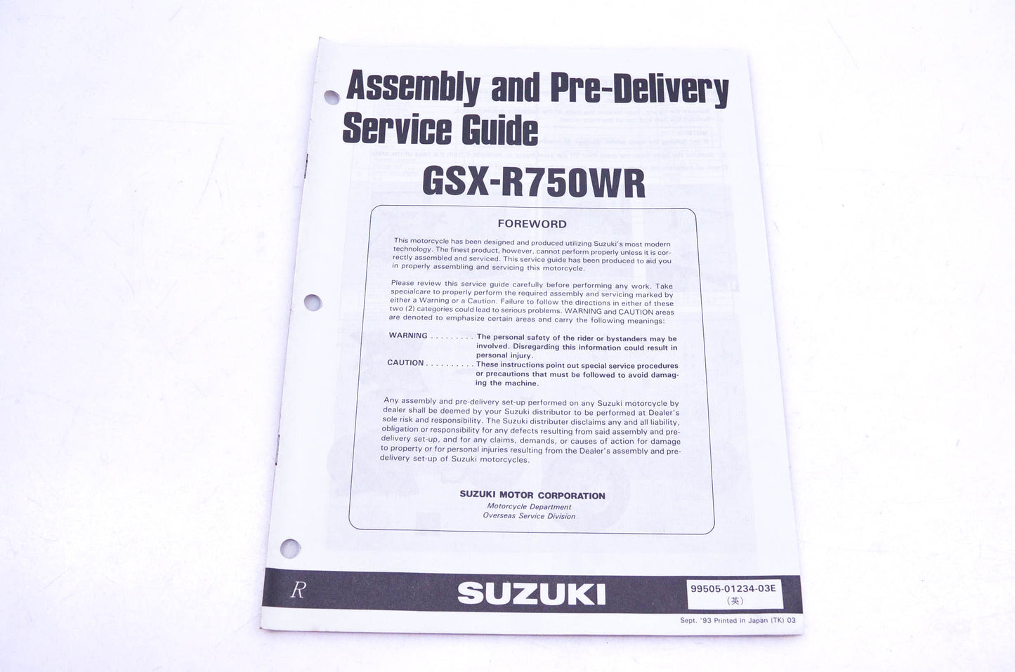 OEM Suzuki 99505-01234-03E GSX-R750WR R Assembly Service Guide