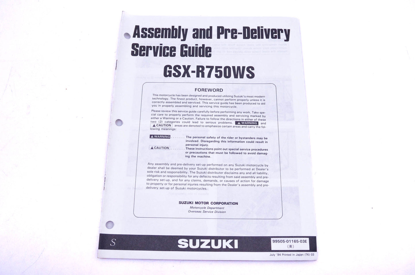 OEM Suzuki 99505-01165-03E GSX-R750WS S Assembly Service Guide