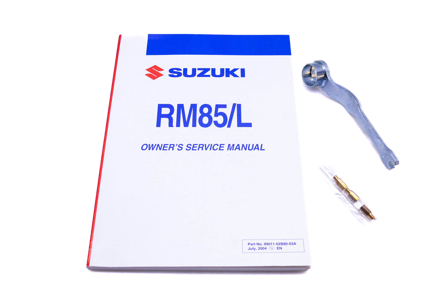 New OEM Suzuki 99011-02B80-03A RM85/L Service Manual w/ Wrench & Jets NOS