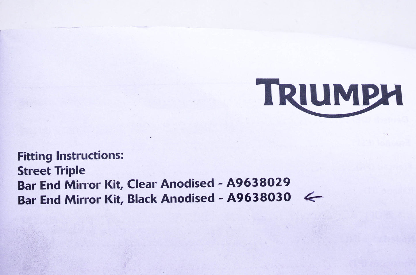 New OEM Triumph A9638030 Black Anodized Bar End Mirror Hardware Kit NOS