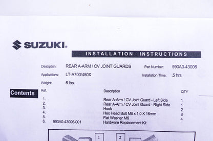 New OEM Suzuki 990A0-43006 Rear A-Arm CV Joint Guard Kit NOS