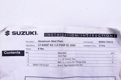 New OEM Suzuki 99950-70510 Skid Plate Kit NOS