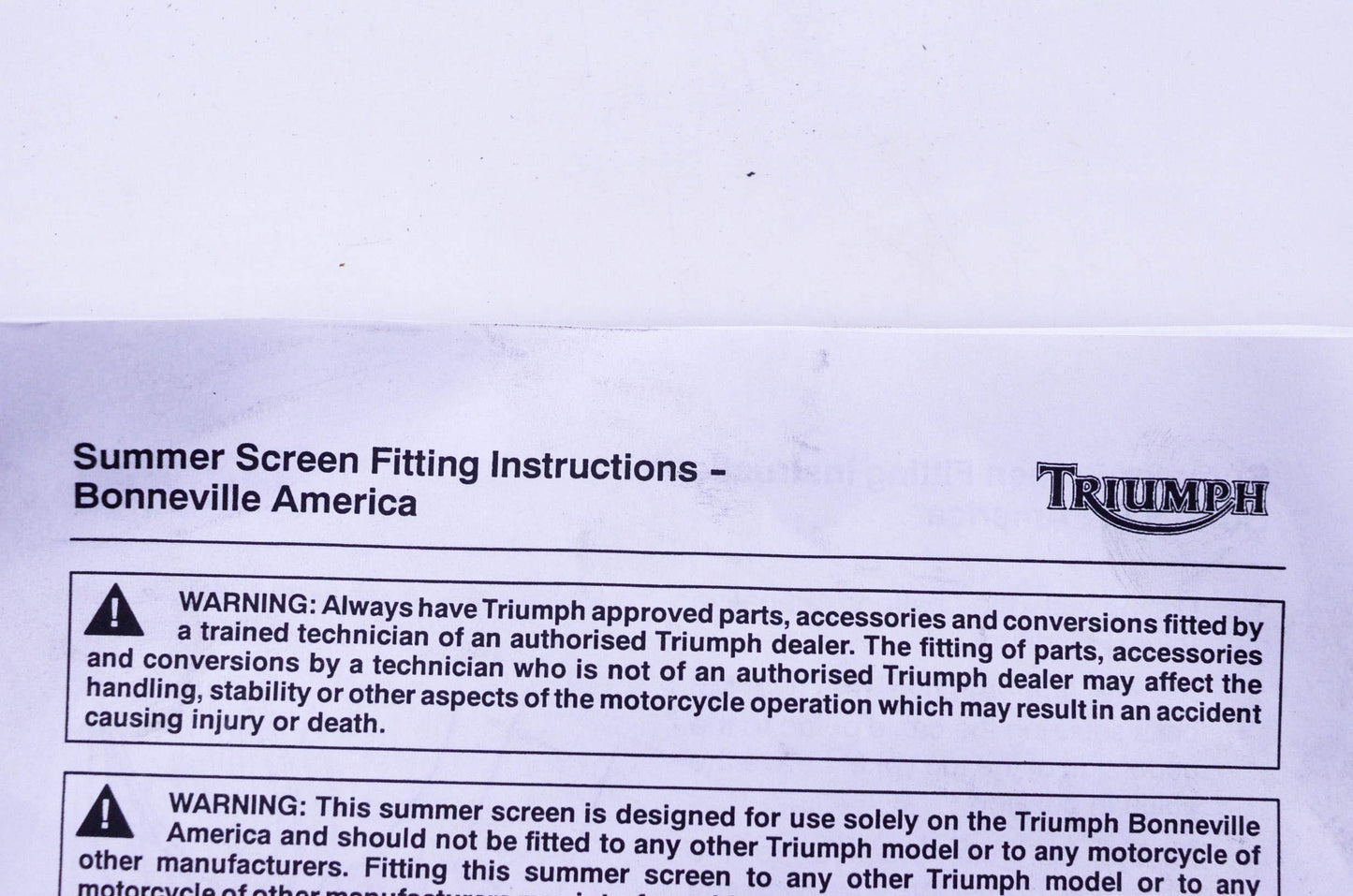 New OEM Triumph A9918018 Summer Screen Kit NOS