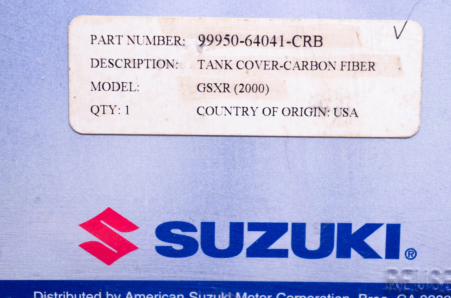 New OEM Suzuki 99950-64041-CRB Carbon Fiber Tank Cover NOS