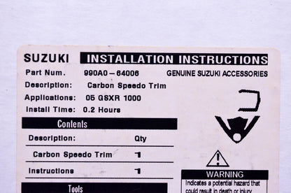 New OEM Suzuki 990A0-64006 Carbon Speedometer Gauge Trim Kit NOS