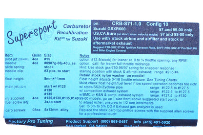 Factory Pro CRB-S71-1.0 Carburetor Recalibration Kit NOS