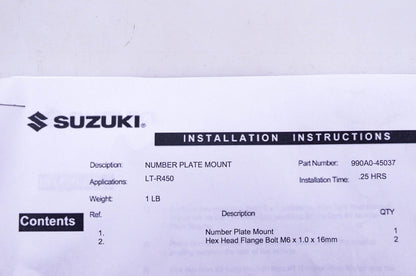 New OEM Suzuki 990A0-45037 Number Plate Mount Kit NOS