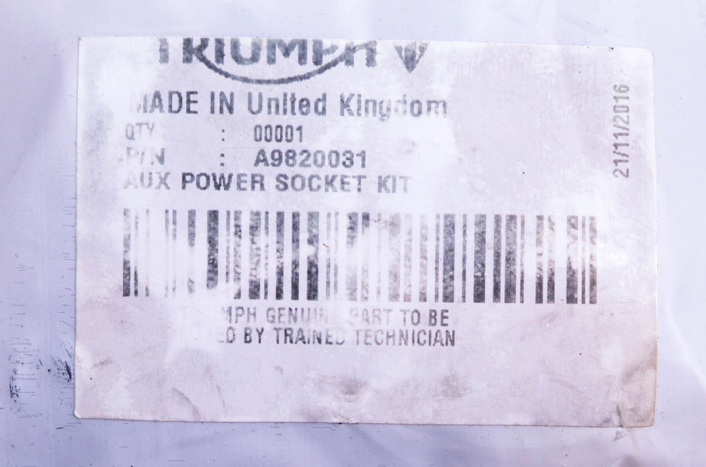 New OEM Triumph A9820031 Aux Power Socket Kit NOS