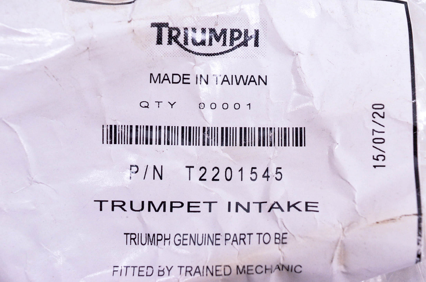 New OEM Triumph T2201545 Intake Trumpet NOS