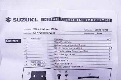 OEM Suzuki 990A0-45023 LT-A700 King Quad Winch Mount Plate Kit