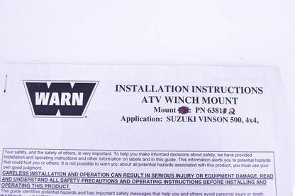 Warn 63812, 63811 Vinson ATV Winch Mount Plate NOS
