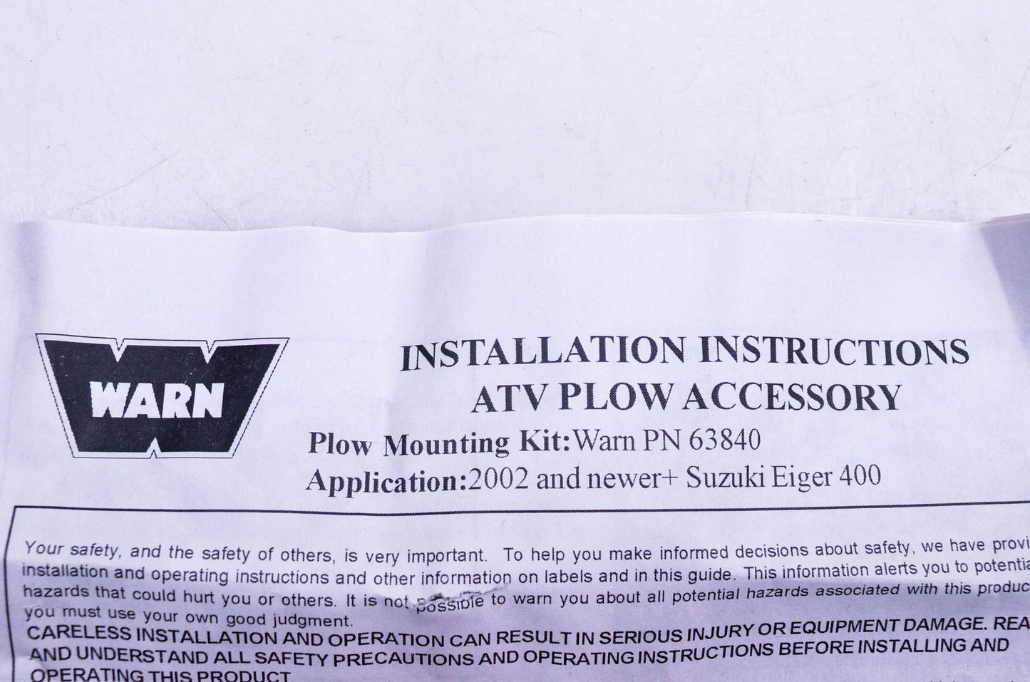 Warn 63840 Eiger 400 2002+ ATV Plow Mount Kit NOS