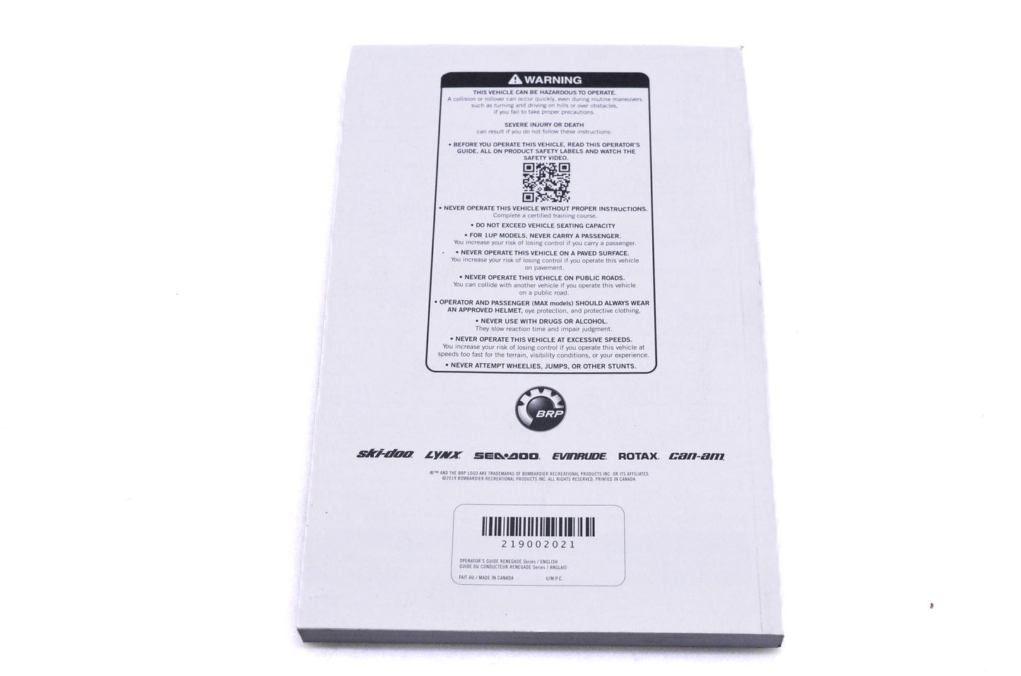 OEM Can-Am 219002021 Renegade 2020 Operator's Guide