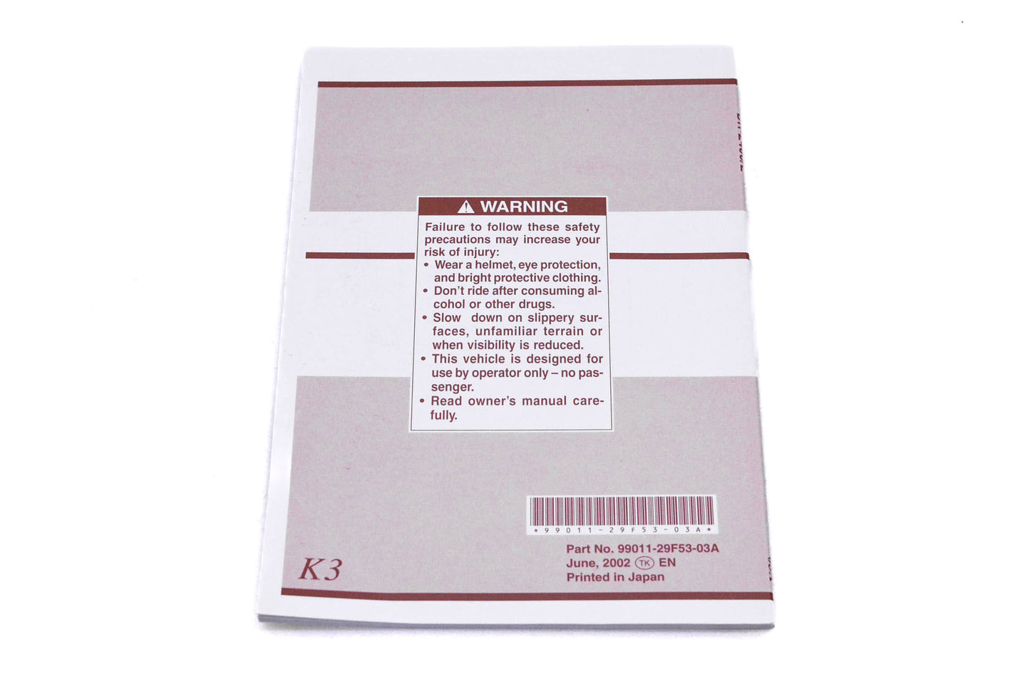 OEM Suzuki 99011-29F53-03A DR-Z400/E K3 Owner's Manual