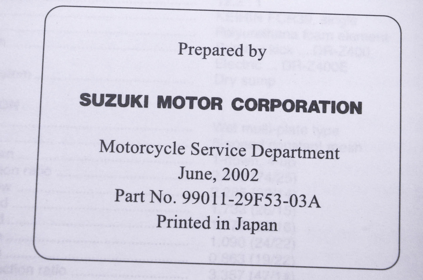 OEM Suzuki 99011-29F53-03A DR-Z400/E K3 Owner's Manual