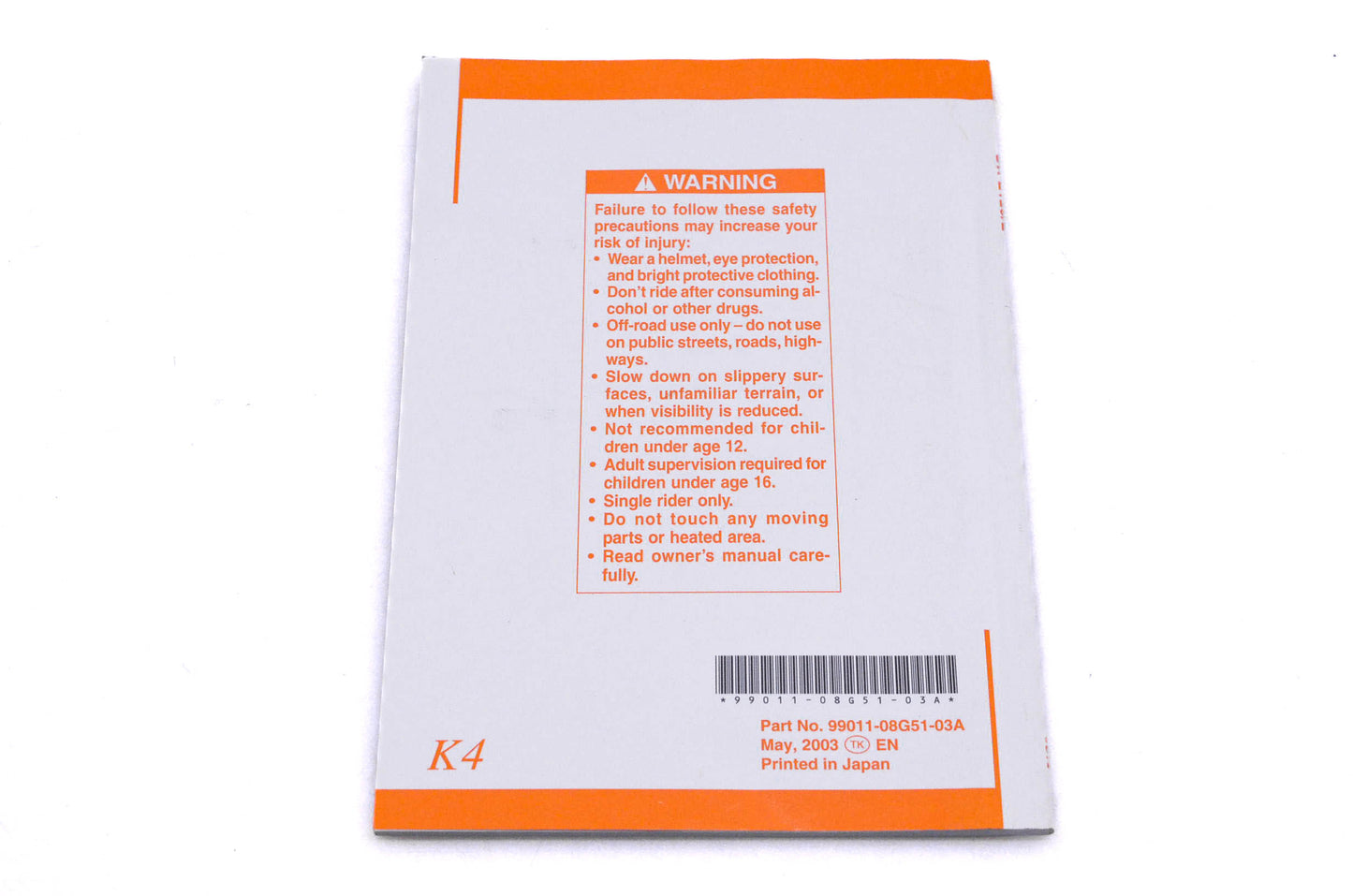 OEM Suzuki 99011-08G51-03A DR-Z125/L K4 Owner's Manual
