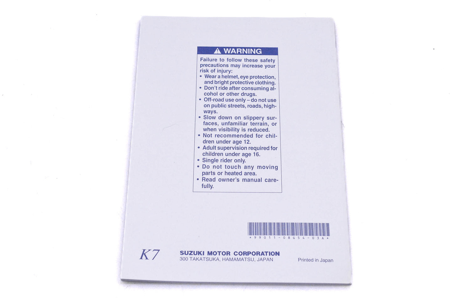 OEM Suzuki 99011-08G54-03A DR-Z125/L K7 Owner's Manual