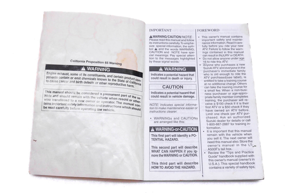 OEM Suzuki 99011-03G50-03A LT-A500F K2 Owner's Manual