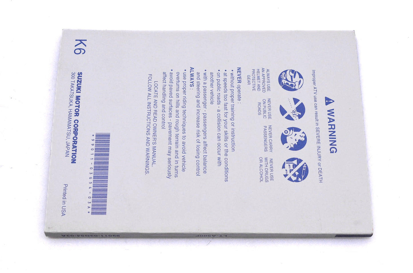 OEM Suzuki 99011-03G54-03A LT-A500F K6 Owner's Manual