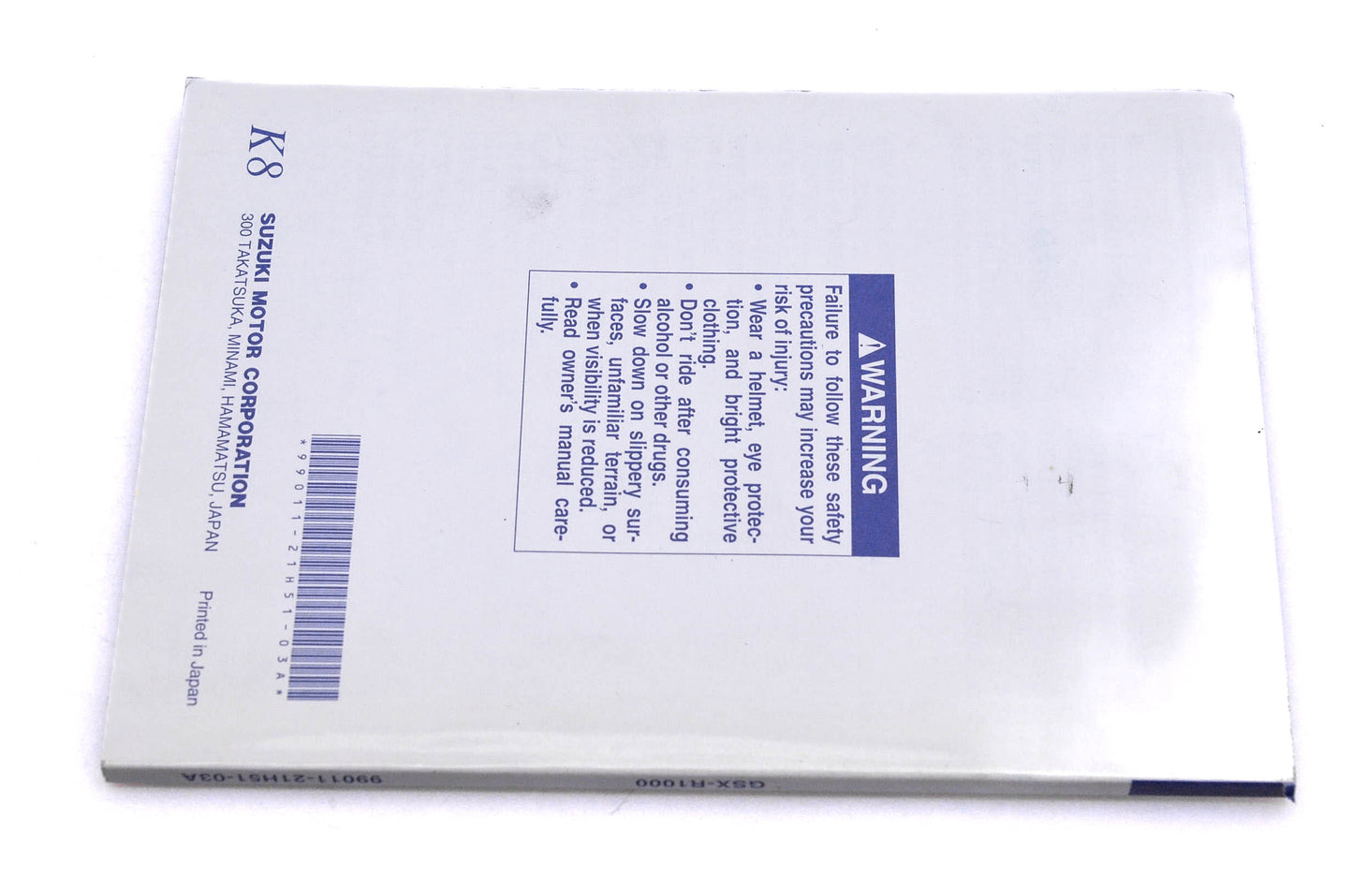 OEM Suzuki 99011-21H51-03A GSX-R1000 K8 Owner's Manual