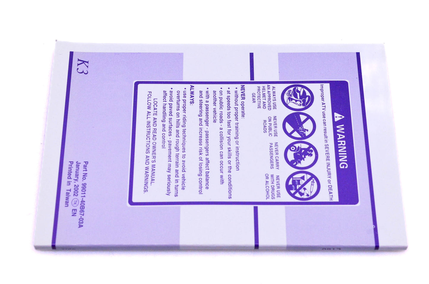 OEM Suzuki 99011-40B67-03A LT80 K3 Owner's Manual