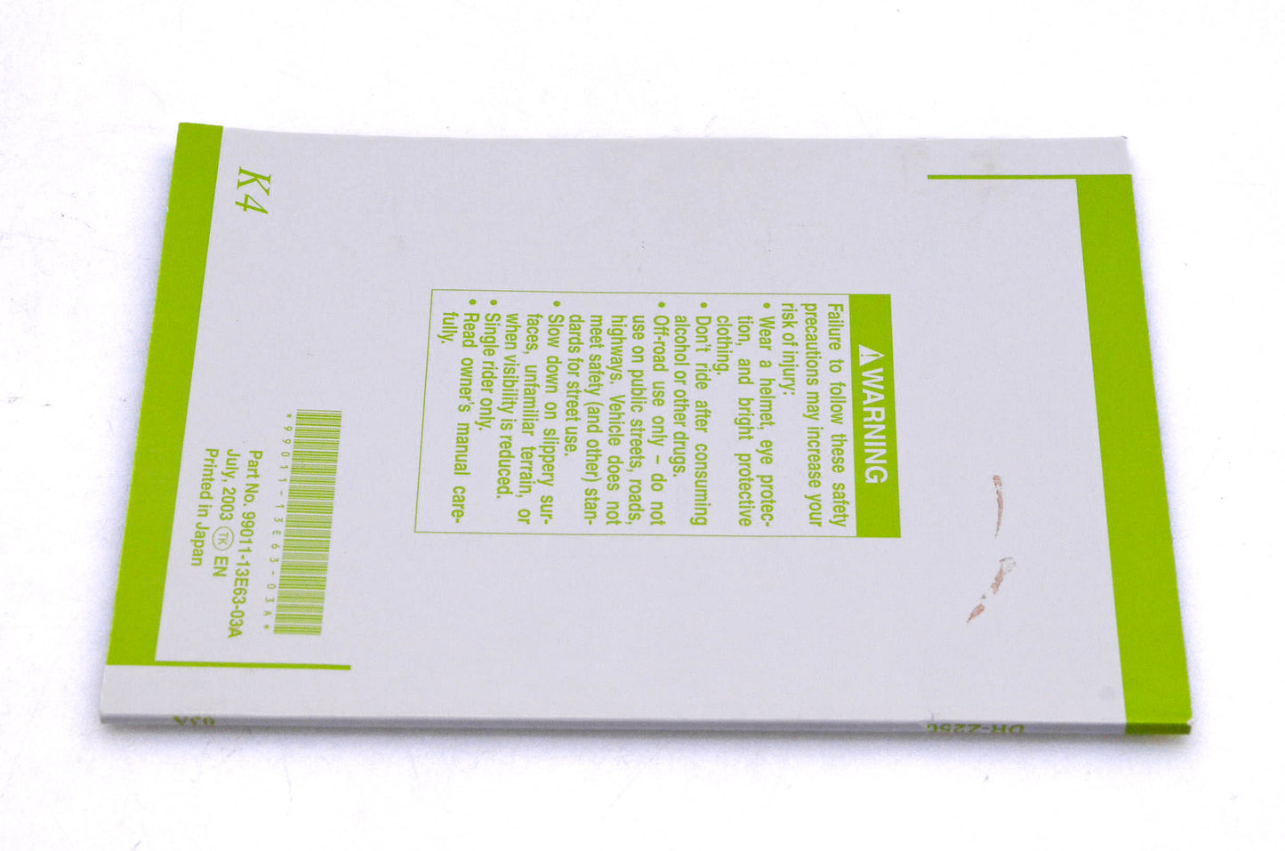 OEM Suzuki 99011-13E63-03A DR-Z250 K4 Owner's Manual