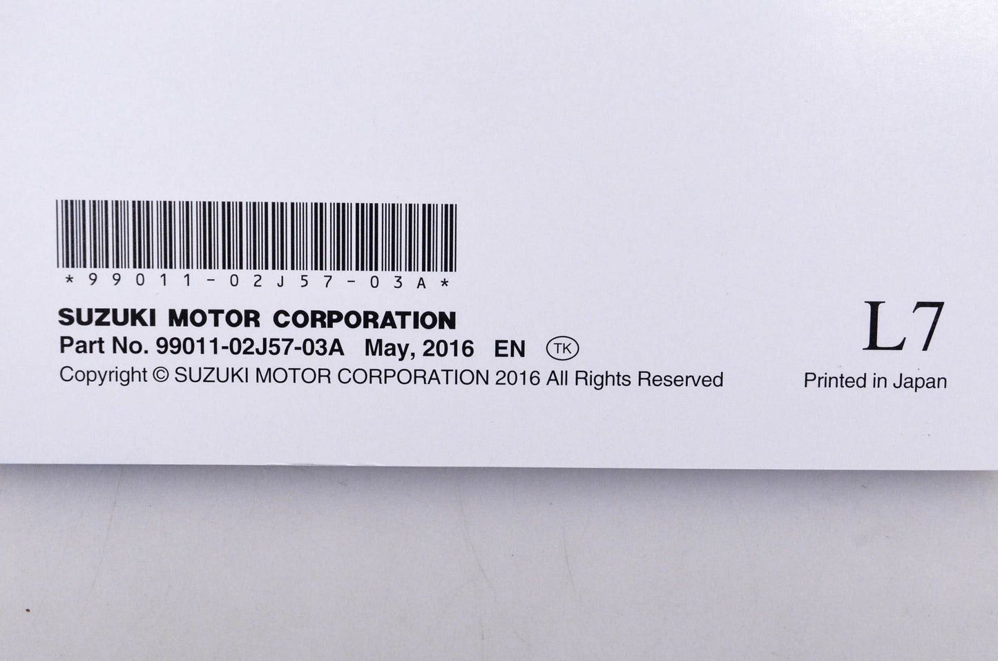 OEM Suzuki 99011-02J57-03A RMX450Z L7 Owner's Manual