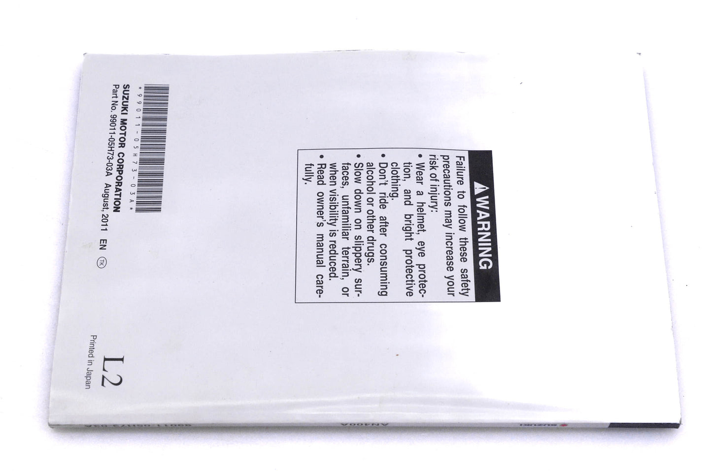 OEM Suzuki 99011-05H73-03A AN400A L2 Owner's Manual