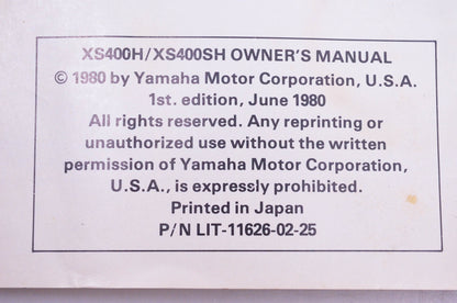 OEM Yamaha LIT-11626-02-25-00, 4R4-28199-10-00 XS400H XS400SH 1980 Owner's Manual