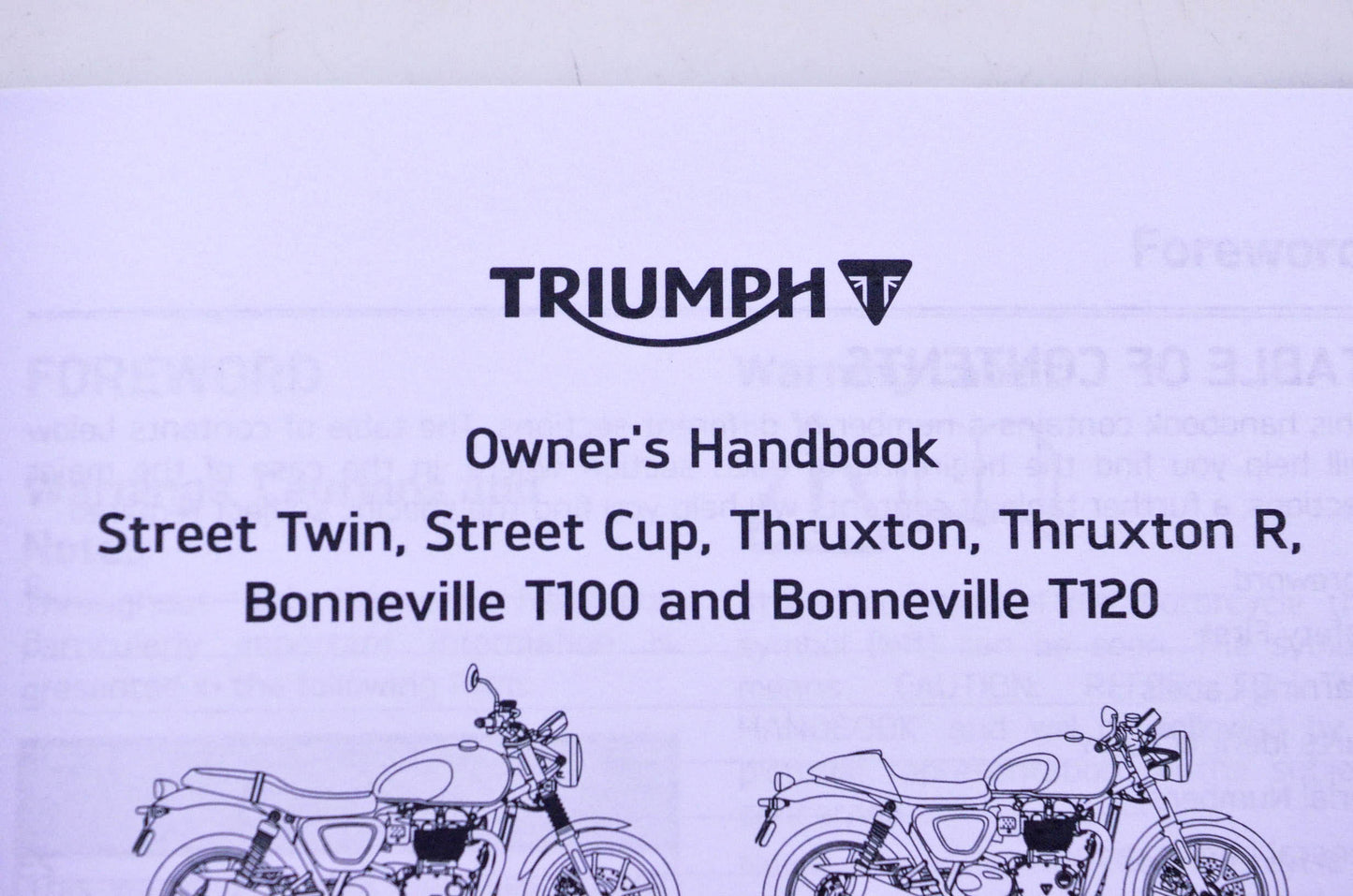 New OEM Triumph 3852292, T3852292-US Street Twin/Cup Thruxton Bonneville Owner's Handbook Kit NOS