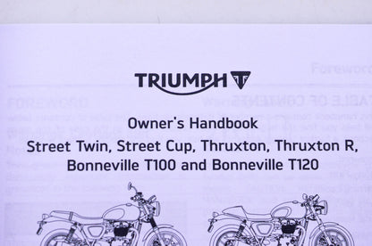 New OEM Triumph 3852292, T3852292-US Street Twin/Cup Thruxton Bonneville Owner's Handbook Kit NOS