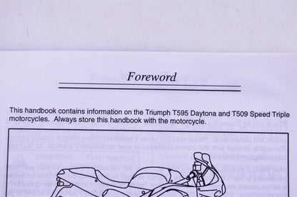OEM Triumph 3855006 T595 Daytona T509 Speed Triple Owner's Handbook Kit