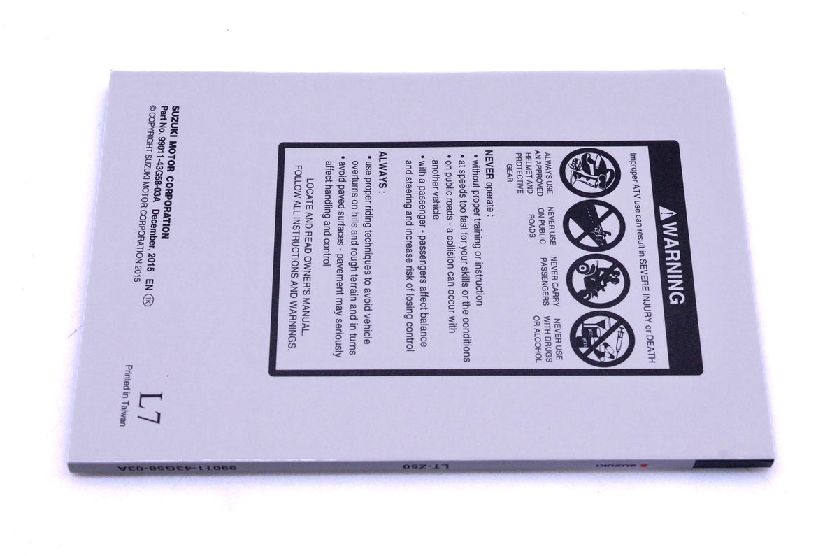 New OEM Suzuki 99011-43G58-03A LT-Z50 L7 Owner's Manual NOS