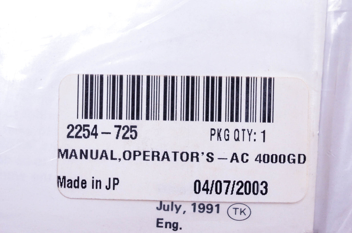 New OEM Arctic Cat 2254-725 AC4000G2 Generator Operator's Manual NOS