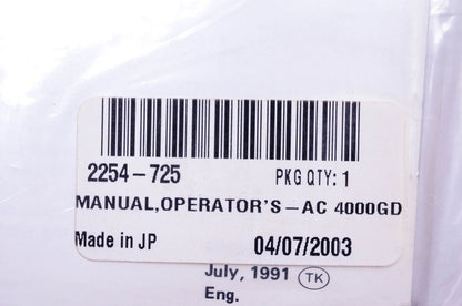 New OEM Arctic Cat 2254-725 AC4000G2 Generator Operator's Manual NOS