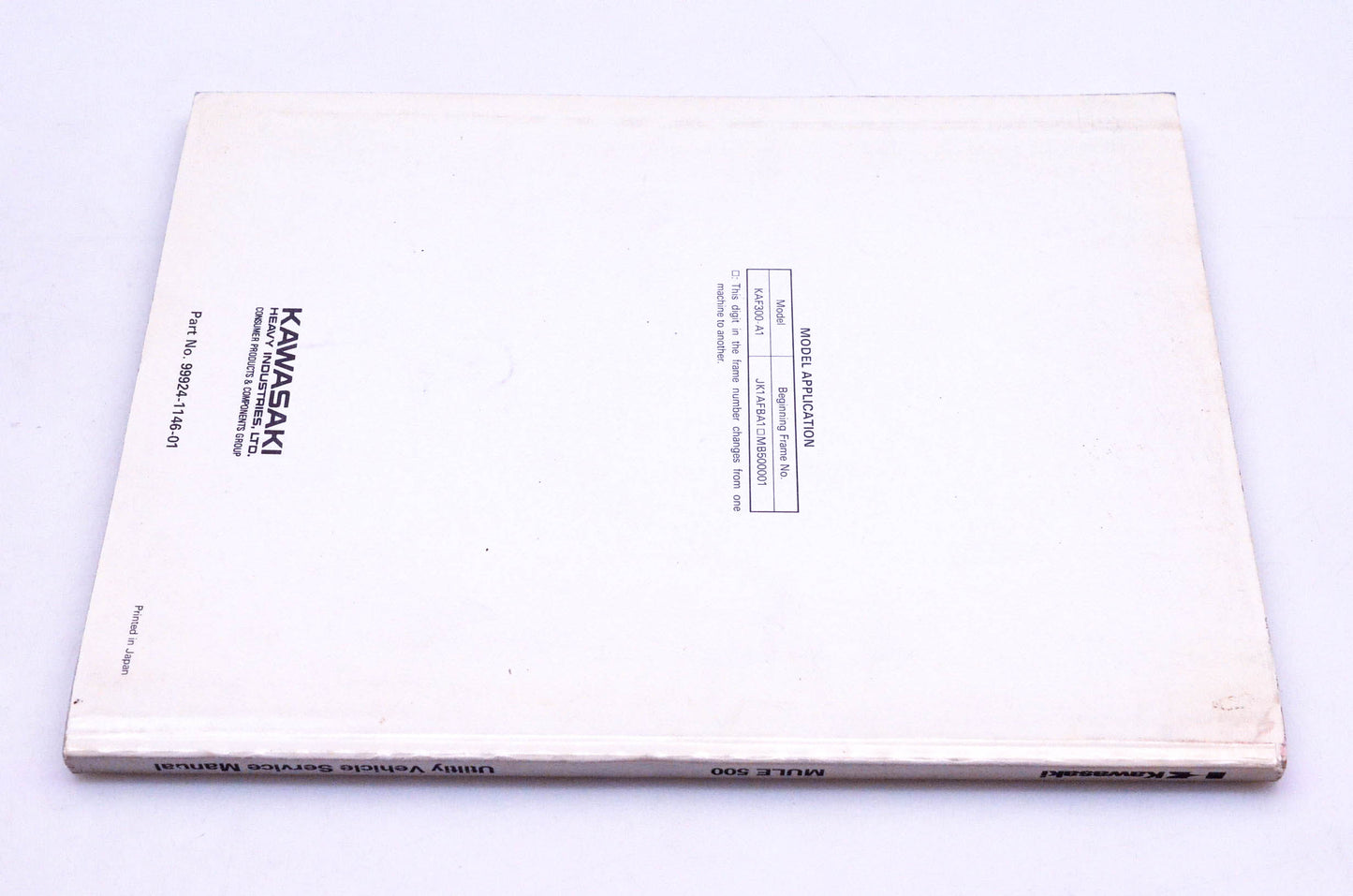 OEM Kawasaki 99924-1146-01 Mule 500 KAF300-A1 UTV Service Manual