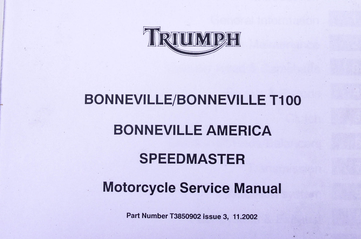 OEM Triumph T3850902 Bonneville Speedmaster Service Manual