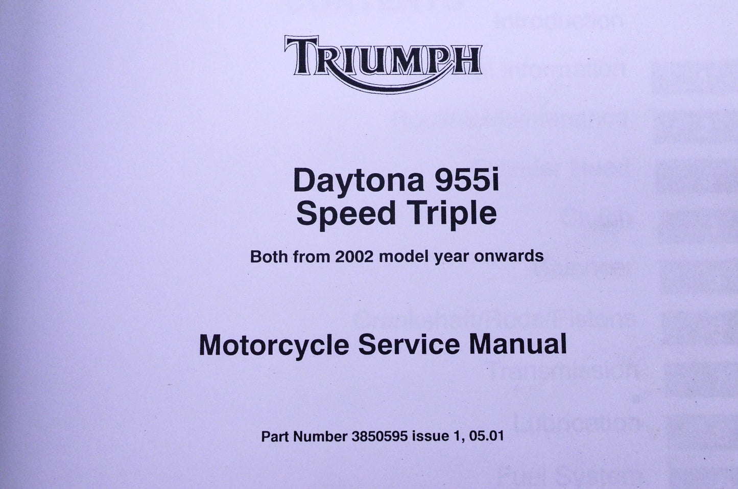 OEM Triumph 3850595 Daytona 955i Speed Triple Service Manual