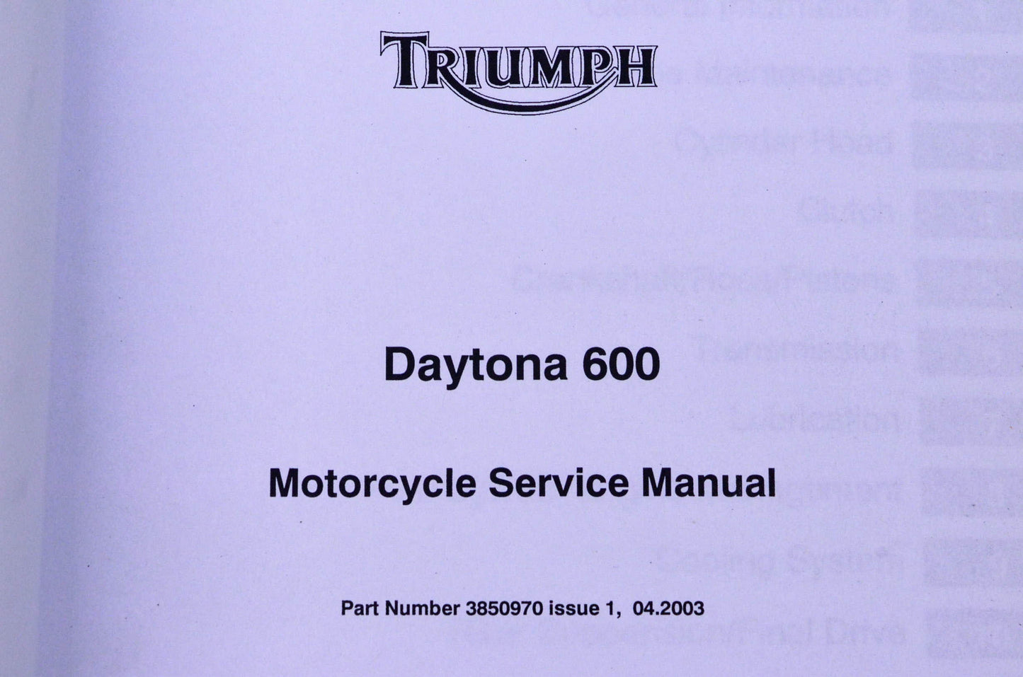 OEM Triumph 3850970 Daytona 600 Motorcycle Service Manual