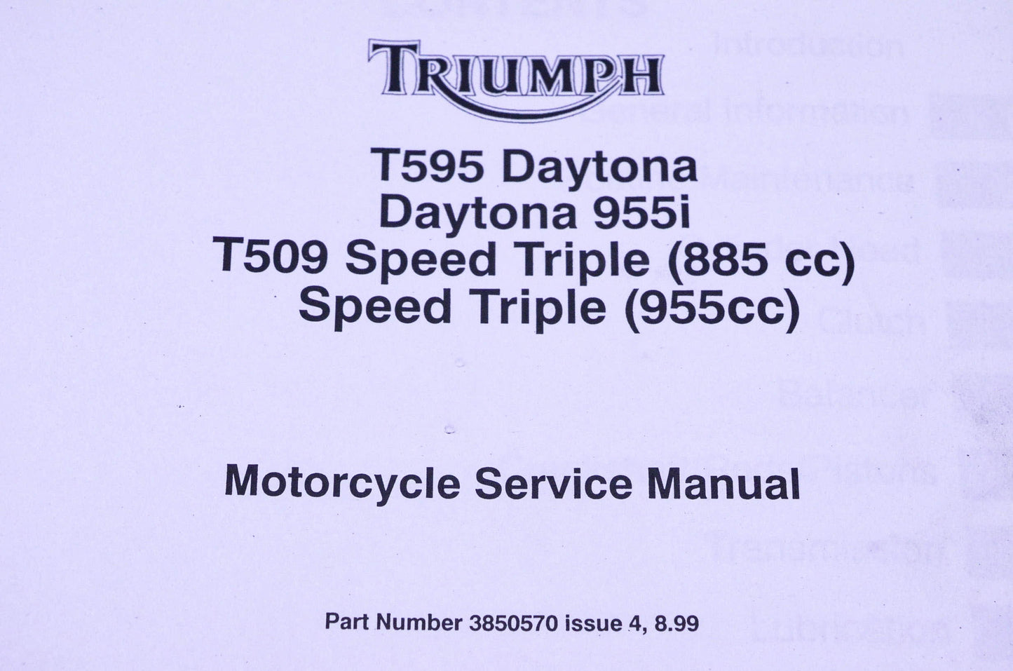 OEM Triumph 3850570 Daytona Speed Triple Service Manual
