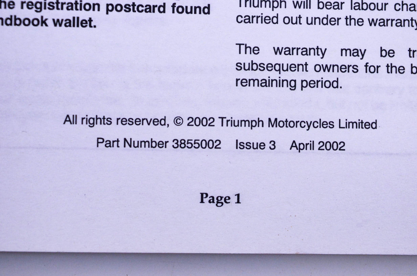 New OEM Triumph 3855002 Motorcycle Service Handbook NOS