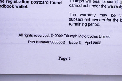 New OEM Triumph 3855002 Motorcycle Service Handbook NOS