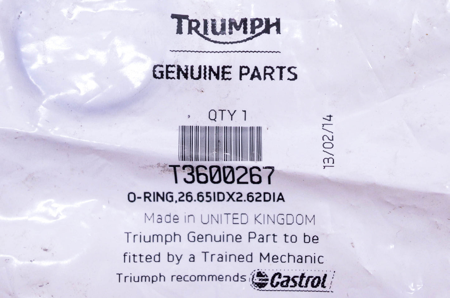 New OEM Triumph T3600267 O Ring NOS