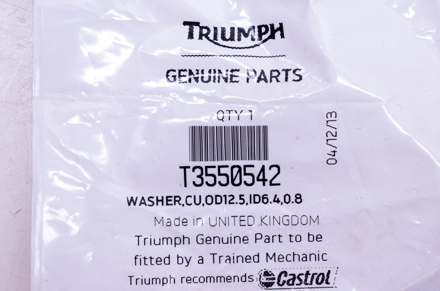 New OEM Triumph T3550542 O Ring NOS