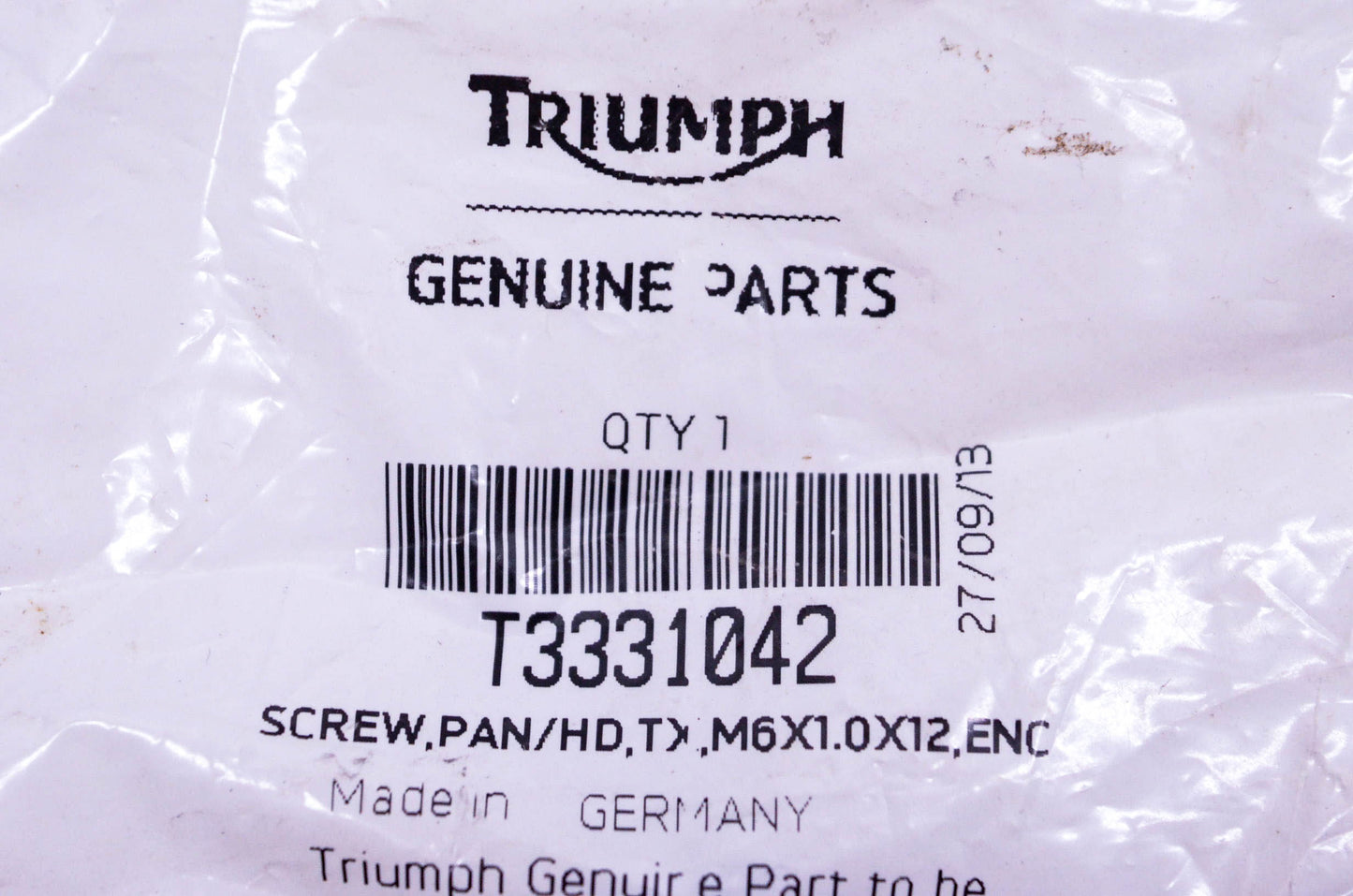 New OEM Triumph T3331042 Screw M6x1.0x12 NOS