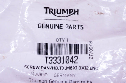 New OEM Triumph T3331042 Screw M6x1.0x12 NOS