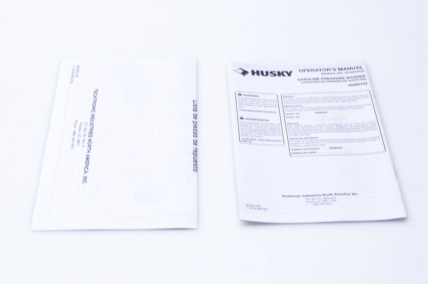 Husky 987000-450, 987000-451 HU80432 Owner's Manual & Parts List NOS